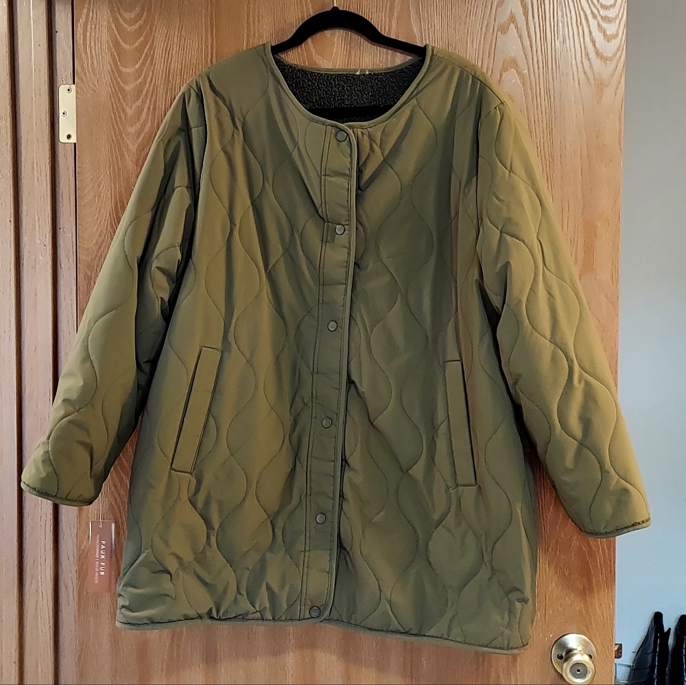 NWT UGG Koolaburra Olive Green Reversible Jacket XXL Ptp 27" Length 32"